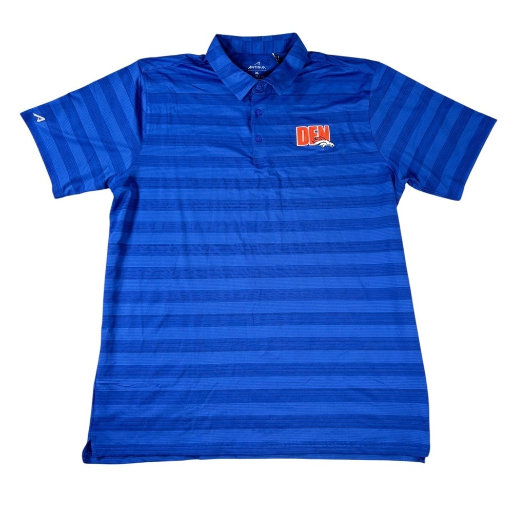 Antigua Denver Broncos Tunnel Polo Shirt Mens XL Royal Blue Striped NFL 105281